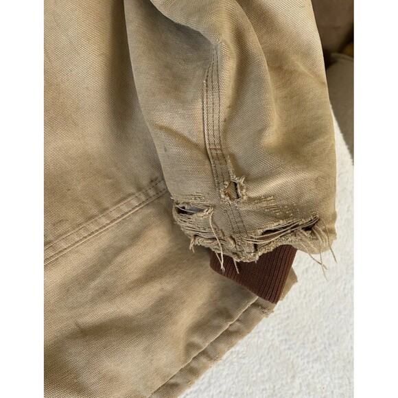 CARHARTT  Duck Chore Coat Tan 2XL Distressed Blanket Lined Workwear - Picture 3 of 12